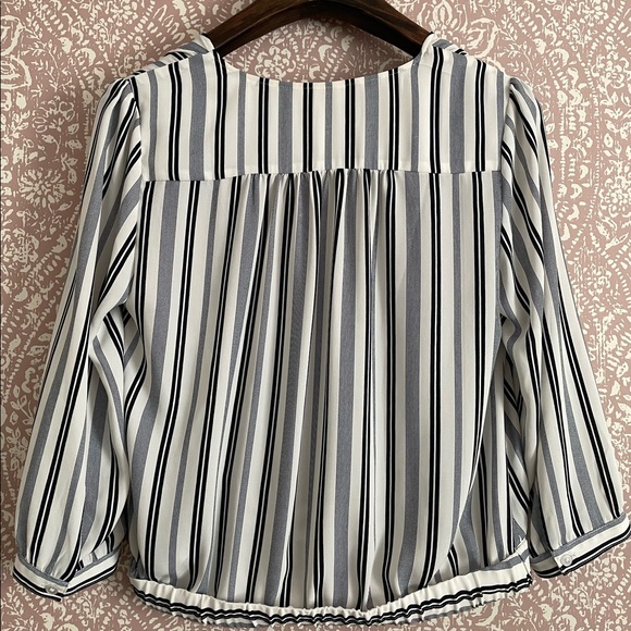 LOFT Navy and White Striped Blouse - Picture 2 of 2